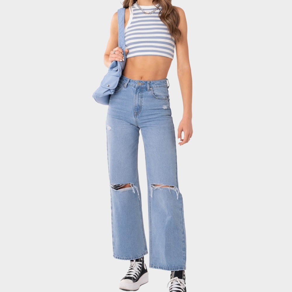 Women's Light Blue Distressed Jeans